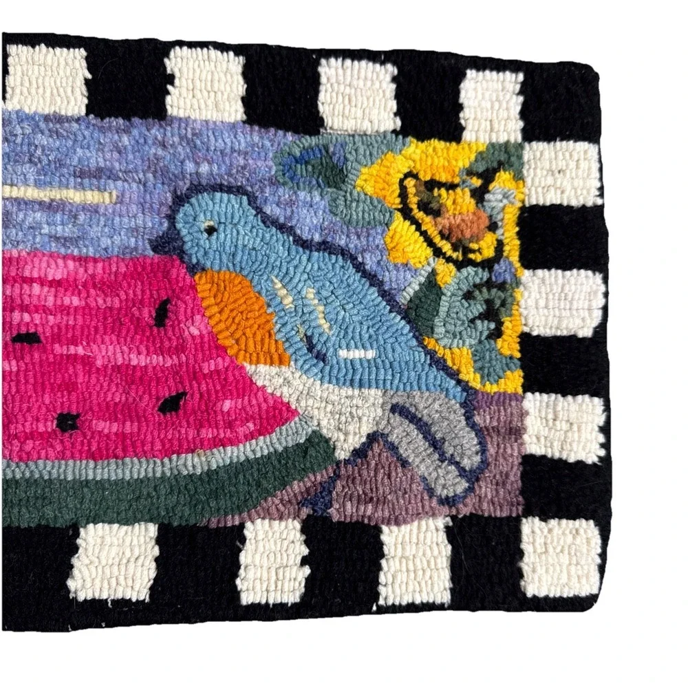 VINTAGE PRIMITIVE HAND HOOKED WOOL RUG HOOKED RUG‎ 23